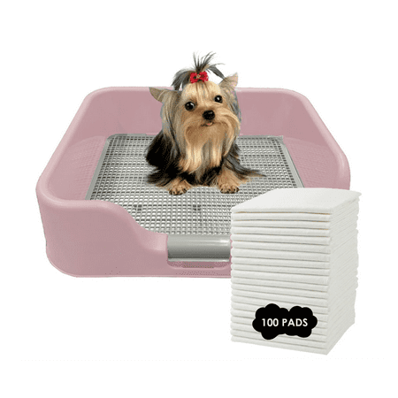 [PS KOREA] Indoor Dog Potty Tray – With Protection Wall Every Side For No Leak, Spill, Accident - Keep Paws Dry And Floors Clean! 100% Satisfaction (Tray+Pad, Pink)