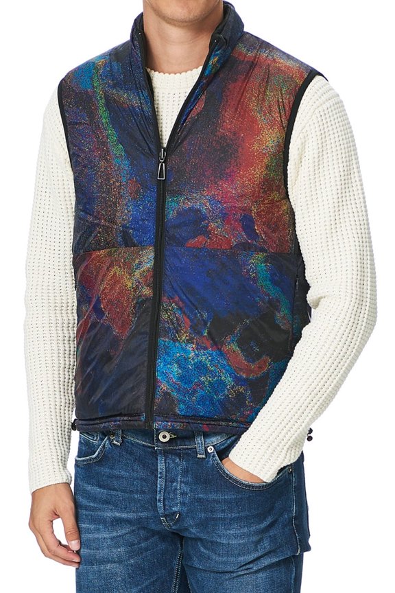 PS Paul Smith Mens Wadded Reversible Full Zip Vest Small Black/Multi - NWT $295