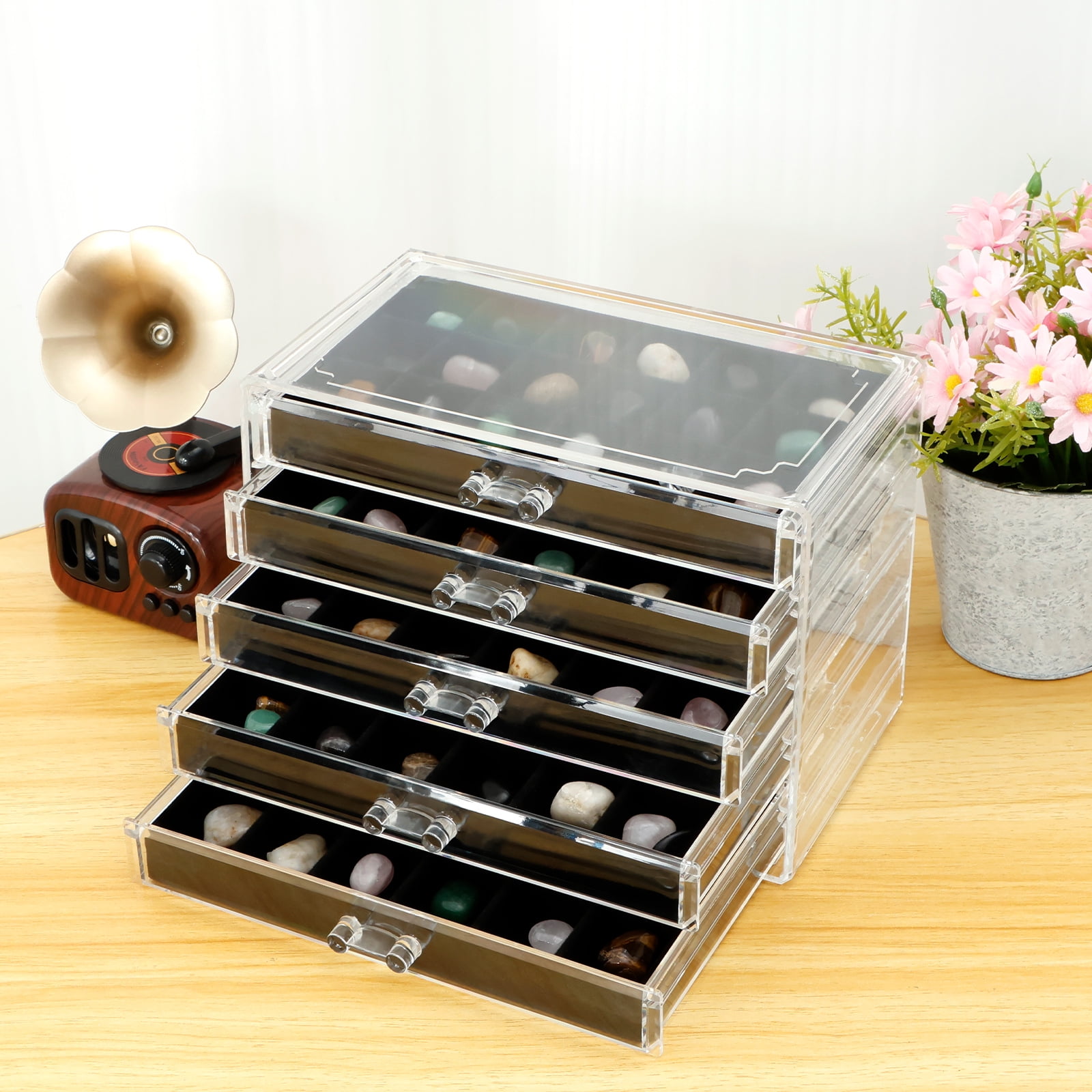 PS Plastic Clear Gemstone Display Case Versatile Compartmental Rock ...