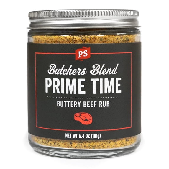 PS Seasoning Butchers Blend Prime Time Buttery Beef Rub - Buttery Garlic and Herb Blend, Dry Meat Rub for Steaks, Pork, Chicken, Beef - Use for Grilling, Smoking or Baking