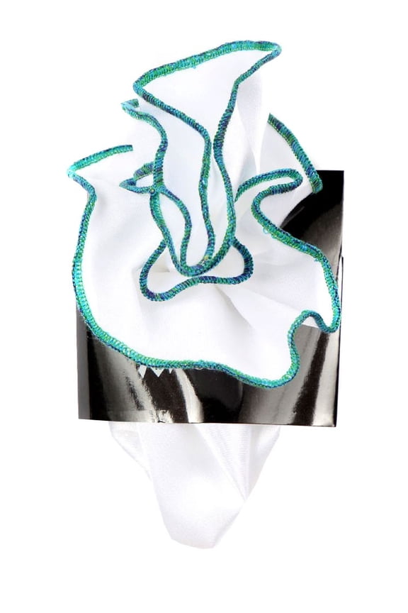 PS-Z-RD-19 - Round Pocket Square Accessory - White Green Blue