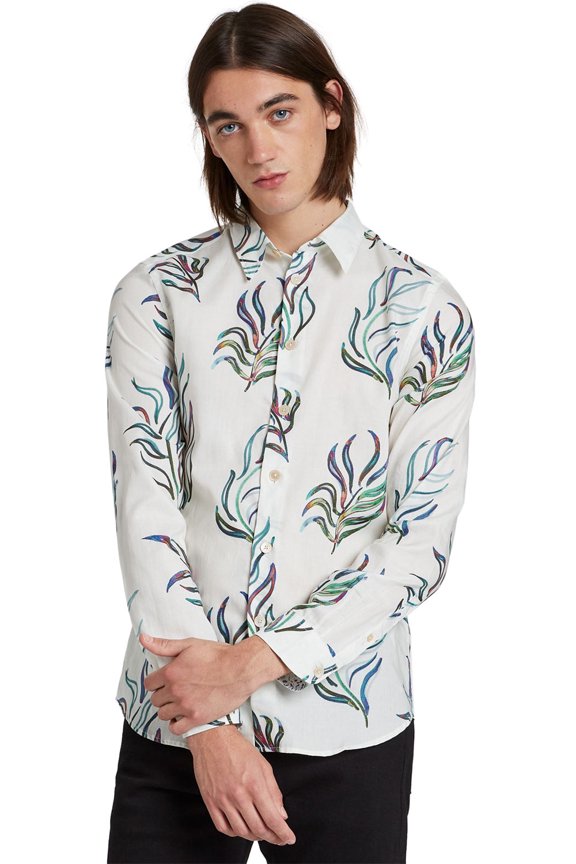 PS by Paul Smith Mens Tailored-fit Painted Fern Long Sleeve Shirt X-Small White