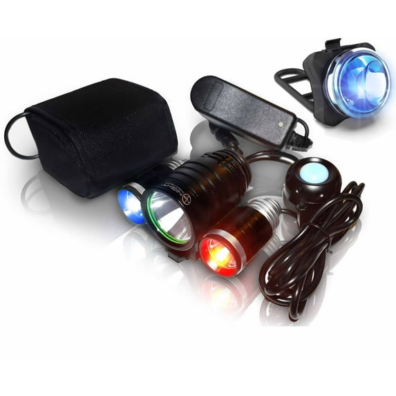 PS1200v2 Red / Blue LED Rechargeable Patrol Bicycle Light Heavy Duty 18hrs Max Run-Time