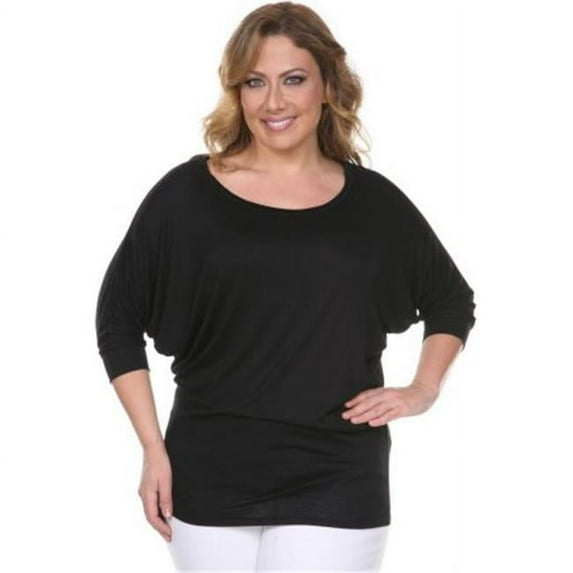PS124-Black-1XL Plus Size Bat Sleeve Top-Tunic, 1 Extra Large
