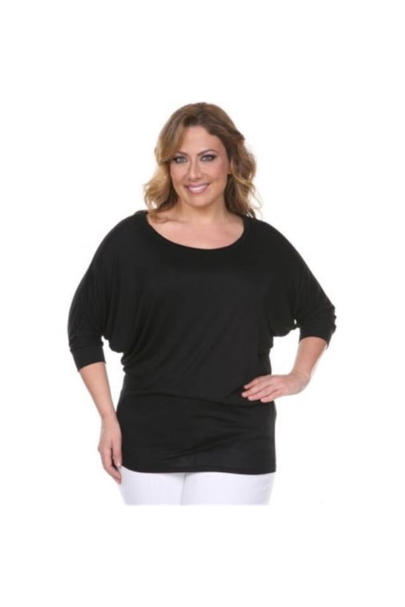 PS124-Black-1XL Plus Size Bat Sleeve Top-Tunic, 1 Extra Large