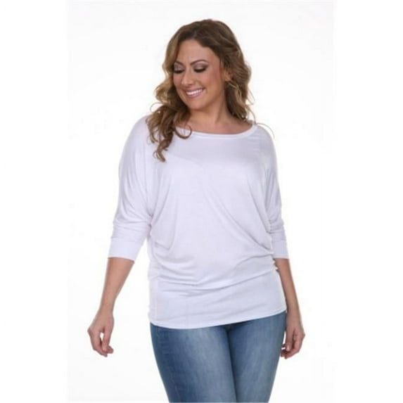 PS124-White-3XL Plus Size Bat Sleeve Top-Tunic, 3 Extra Large