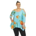 thumbnail image 1 of PS1305-413-1X Plus Size Floral Printed Cold Shoulder Tunic, Blue & Orange - 1X, 1 of 1
