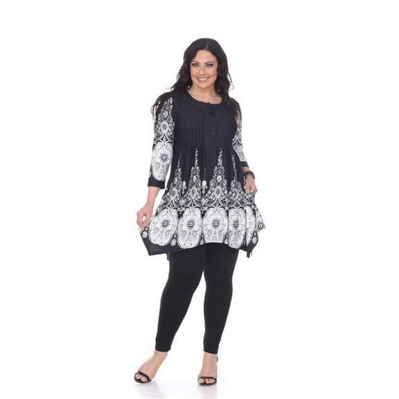 PS1326-40-3XL Womens Plus Size Dulce Tunic Top, Black & White - 3XL