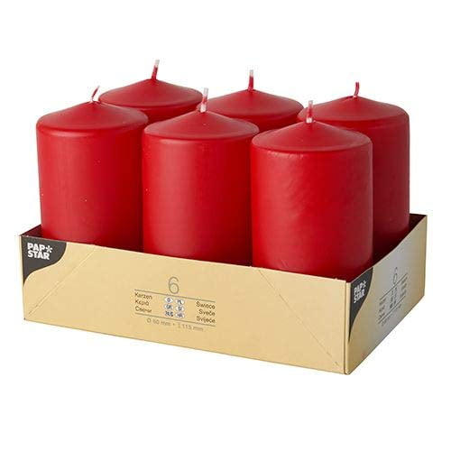 PS17997 Pillar Candles Diameter 60 mm 115 mm Red Pack of 6