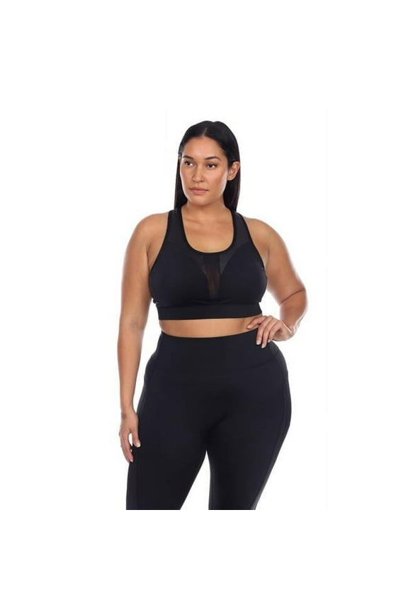 PS18580-01-1X Women Plus Size Racer Back Sports Bra, Black - 1XL