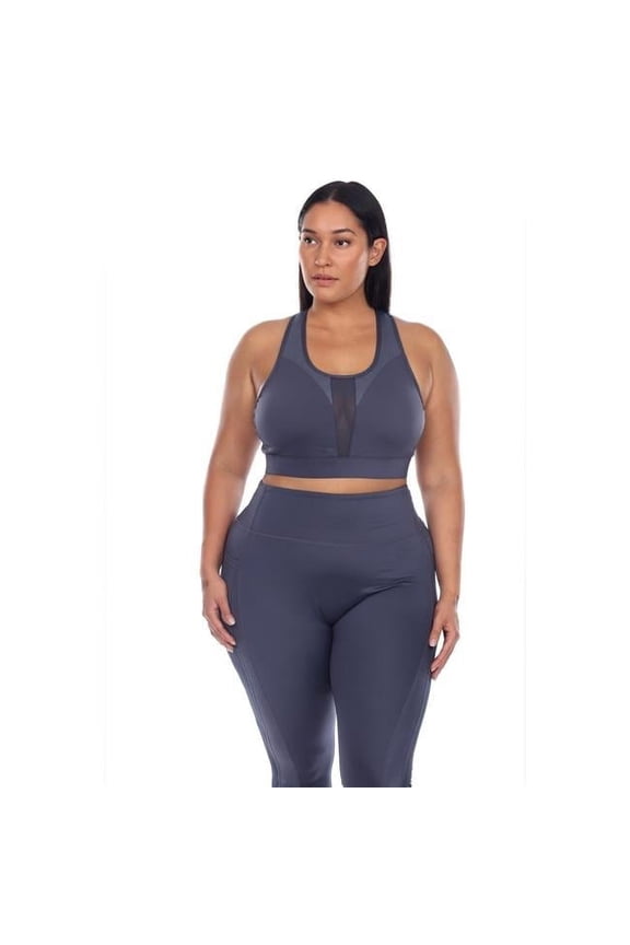 PS18580-02-3X Women Plus Size Racer Back Sports Designed Bra, Gray - 3XL