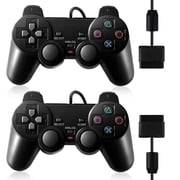 PS2 Controller,2 Packs Wired Controller Compatible with PS2/PS2 Slim/PS1,PS2 Replacement Wired Controller with Dual Vibration,Black