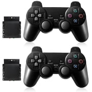 PS2 Controller,2 Packs Wireless Controller Compatible with PS2/PS2 Slim/PS1,PS2 Replacement Wireless Controller with Double Vibration ,Black