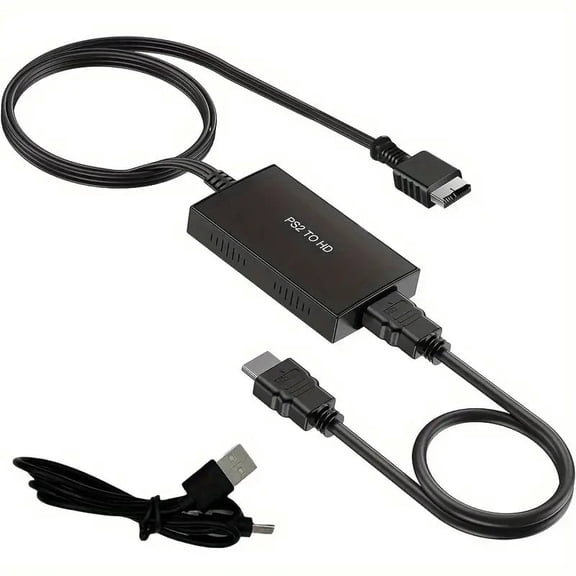 PS2 to HDMI Converter Adapter, 1080P Video Converter for Playstation 2 Console to HDTV HDMI Monitor, Plug and Play Gaming Accessory with USB Power Cable (Black)