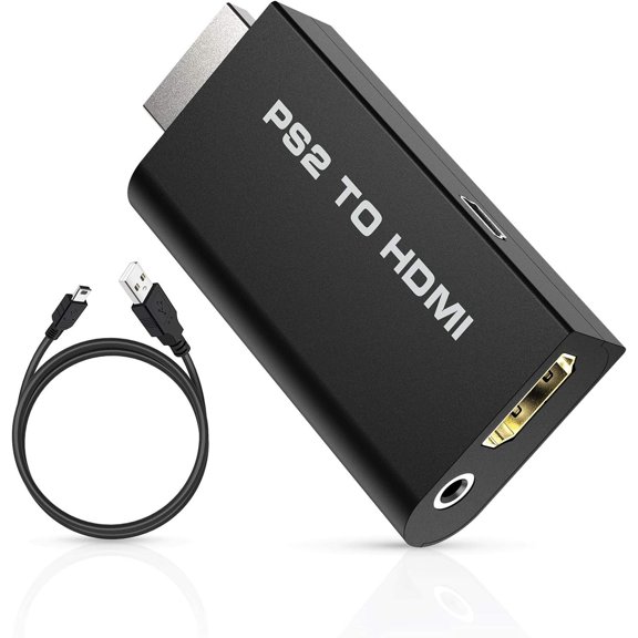 PS2 to HDMI Converter Adapter Supports All Playstation 2 Display Modes, 3.5mm Audio Output, Plug and Play, USB Cable Powered