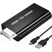 PS2 to HDMI Converter Adapter, with USB Power Cable, Video Converter with 3.5mm Audio Output for HDTV HDMI Monitor Supports All PS2 Display Modes