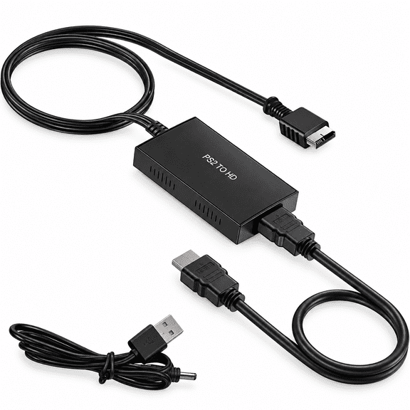 PS2 to HDMI Video Adapter with USB Power Cable, 720p and 1080p Support, Black