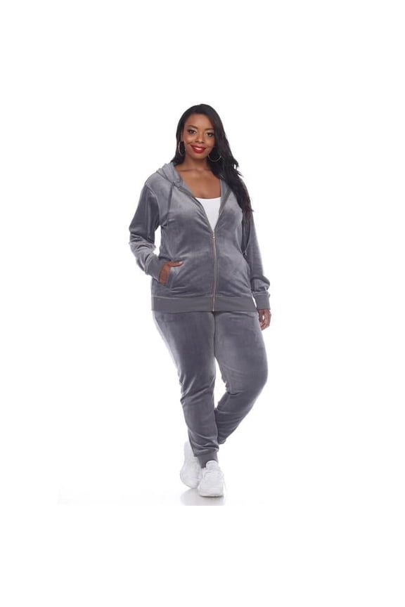 PS2121-02-2X Plus Size Velour Tracksuit Set, Grey - 2X - 2 Piece