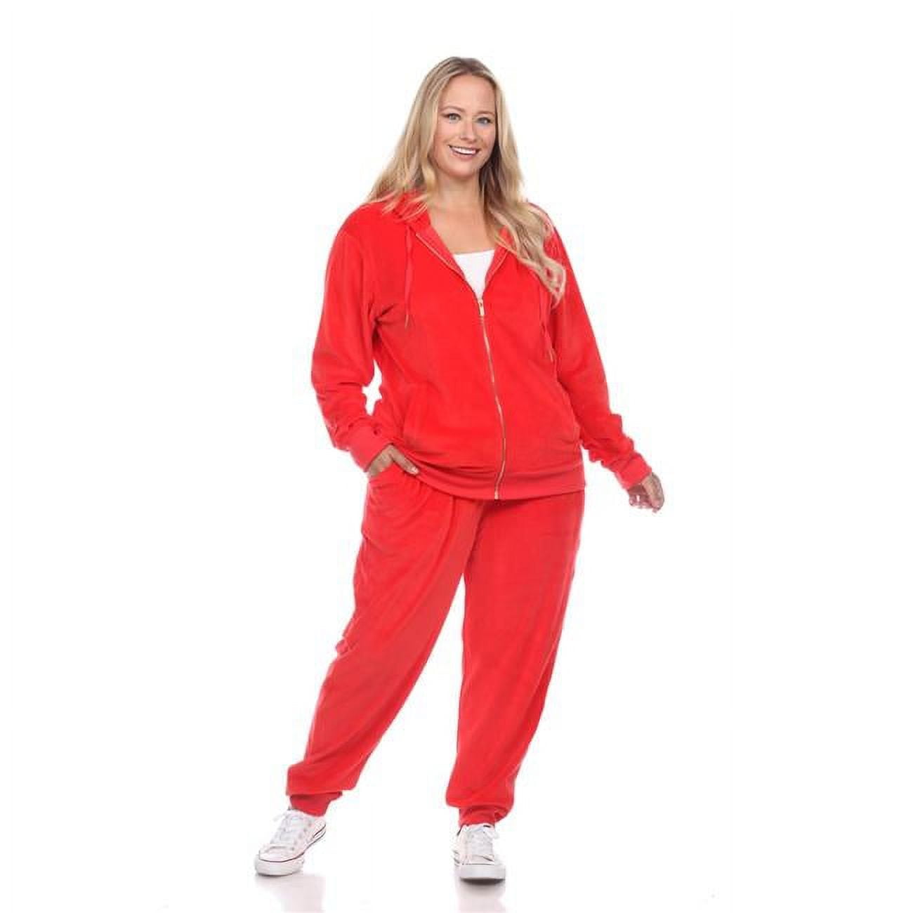PS2121093X Women Velour Tracksuit Set, Red 3X