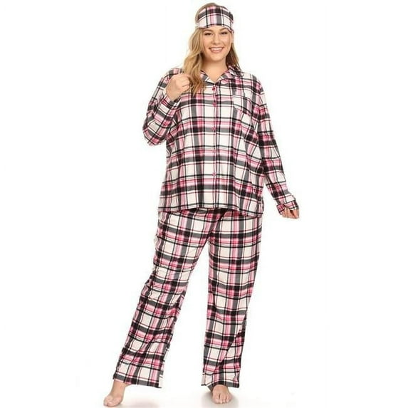 PS3610-11-3XL Pink Plaid Plus Size Three-Piece Pajama Set - 3X
