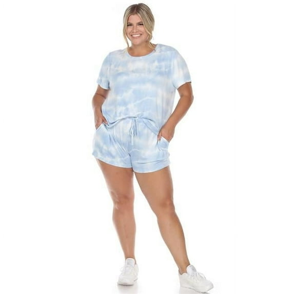 PS3629-06-3X Tie-Dye Plus Size Top & Shorts Lounge Set, Blue - 3X - 2 Piece