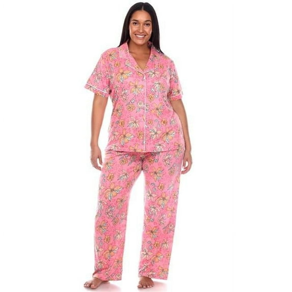 PS3681-18-2X Womens Plus Size Short Sleeve & Pants Tropical Pajama Set, Orange - 2XL