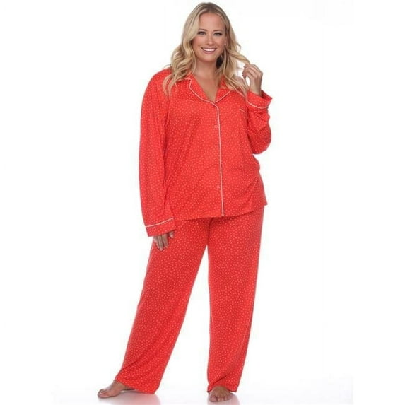 PS3686-12-2X Plus Size Long Sleeve Pajama Set, Red - 2X