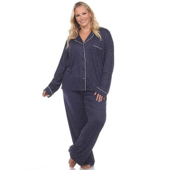 PS3686-13-1X Plus Size Long Sleeve Pajama Set, Navy - 1X