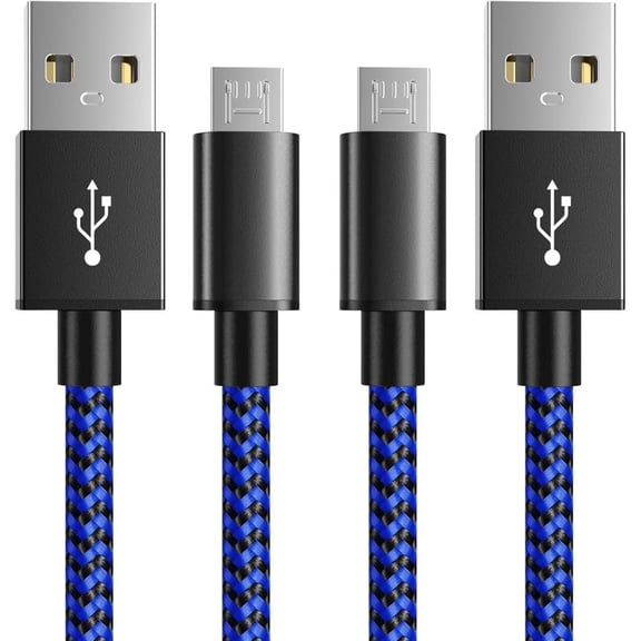 PS4 Charger Cable, 10ft 2 Pack Micro USB Cable, Nylon Braided Cord, for PS4 Slim/Pro, Xbox One S/X Controller, Micro Ports Accessories Kit, Blue