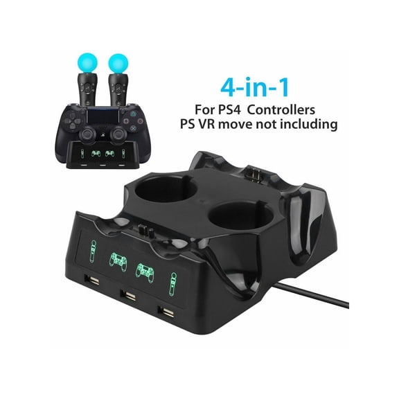 PS4 Controller Charger Station, 4 in 1 PS Motion Move Charging Station, Fast Charging Dock Station Wireless Multi Controller For PS4 VR, Playstation 4, PS4 Slim, PS4 Pro with LED Indicator