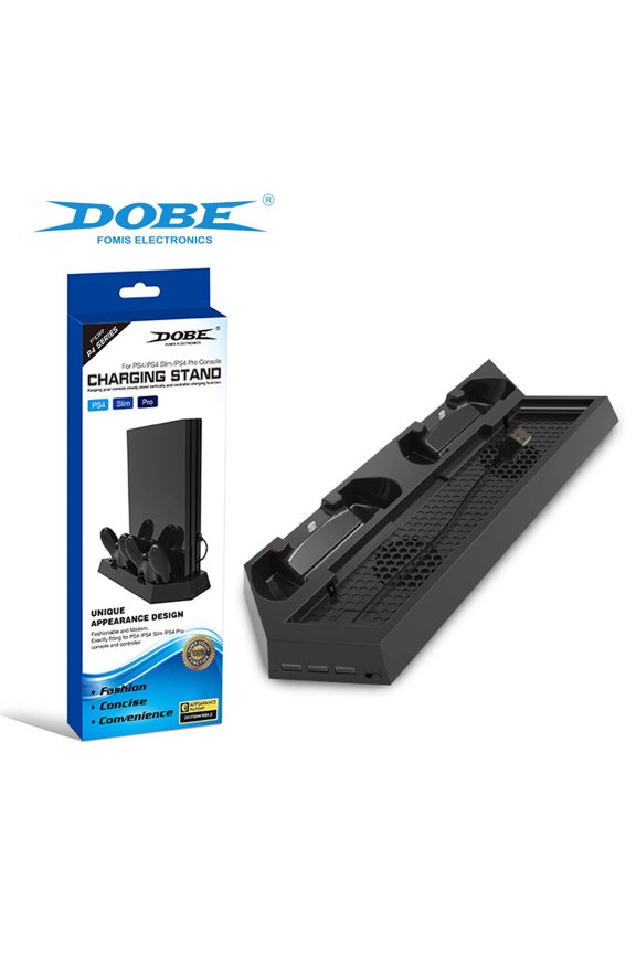 PS4 Cooling Stand with Fan - 3-in-1 Universal Base for PS4 Pro/PS4 Slim/Original PS4 | Anti-Slip Design, USB-Powered Cooling Fan, Space-Saving Console Holder to Prevent Overheating