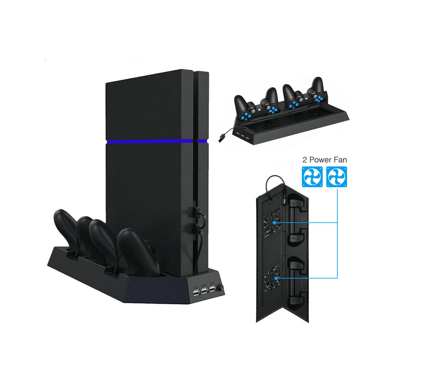 PS4 Cooling Station Vertical Stand 2 Controller Charging Dock For PlayStation 4