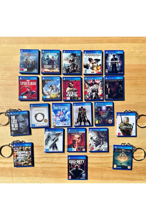 PS4 Miniature top 25 Games Case Keychains & Magnets | Handmade Gamer Collectibles | Water and Scratch Resistant (1 keychain)