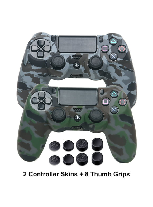PS4/PS4 SLIM/PS4 PRO Controller Covers - Silicone Skin - Protector Case Set  - 2 Pack Camo PS4 Accessories - Gray & Green