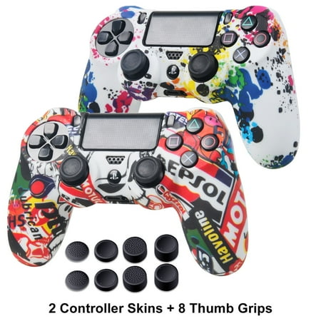 PS4/PS4 SLIM/PS4 PRO Controller Silicone Skins Covers - 2 Pack Cases - Graffiti+Paint