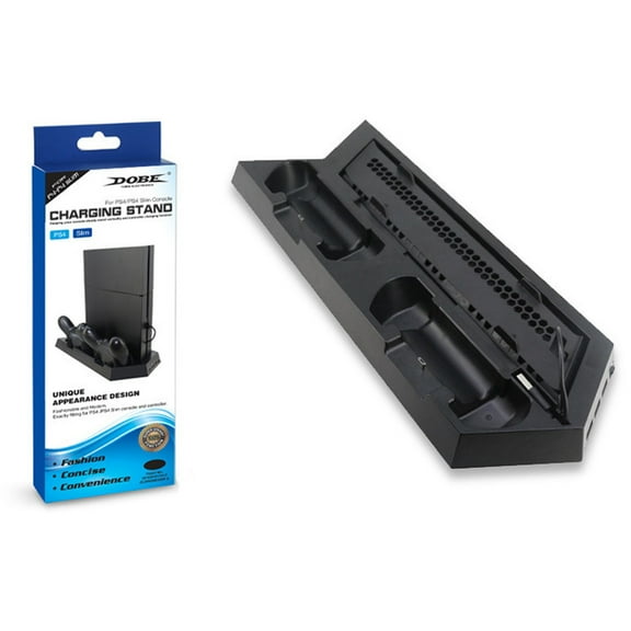 PS4/PS4 Slim Cooling Stand with Controller Charger - Keep Your Console Cool and Charged