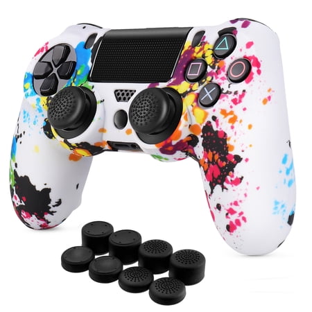 PS4 / Slim / Pro Controller Skin Grip Cover Case Set - Protective Soft Silicone Gel Rubber Shell & Anti-slip Thumb Stick Caps for Sony PlayStation 4 Controller Gaming Gamepad (Splash)
