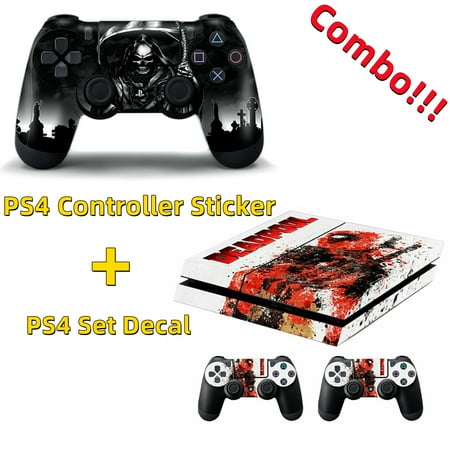 PS4 Sticker Set + Controller Decal Combo for Playstation 4 Gamepad Decal Wireless DualShock 4 Remote Decal Reaper Black+Deapool