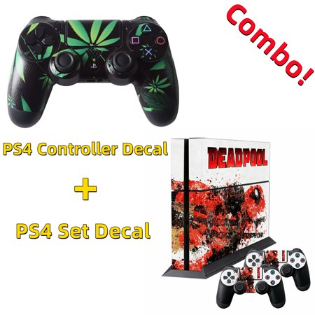 PS4 Sticker Set + Controller Decal Combo for Playstation 4 Gamepad Decal Wireless DualShock 4 Remote Decal Weeds Black+Deapool