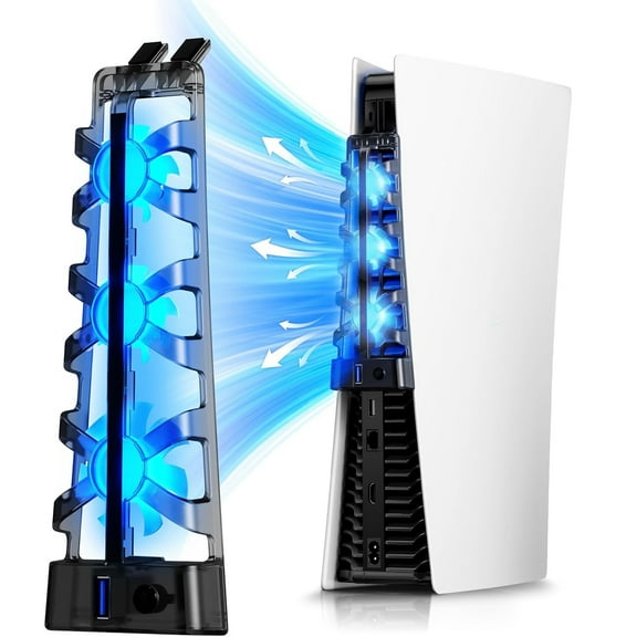 Cooling Fan with LED Light for PS5 Disc & Digital Editions Console, Efficient Cooling System-Black