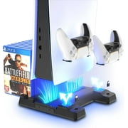 PS5 Charger Station, PS5 Cooling Fan Stand, PS5 Charger Stand with Controller Charger, PS5 Vertical Stand with Cooling Fan and LED Indicator, 3 Levels Adjustable Fans Speed, 12 Game Rack Organizer