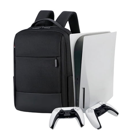 Console Carrying Case for PS5 Compatible with Playstation 5 Protective Storage Computer Bag Travel Backpack with Charger Port for Laptop Xbox PS5 Controllers Game Discs Charger Accessories-Black