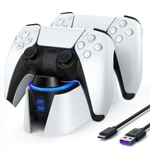 PS5 Controller Charger, Dual Controller Charging Station for Playstation 5 Dualsense, PS5 Charging Station with LED Indicator/Fast Charging Cable (White)