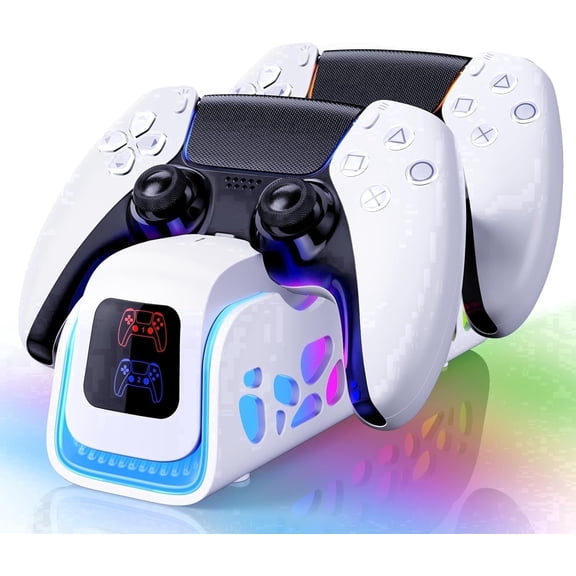 PS5 Controller Charging Station, DualSense/Edge Charger Dock with 6 LED RGB Modes, Auto-Charging for PS5/PS5 Slim/Pro