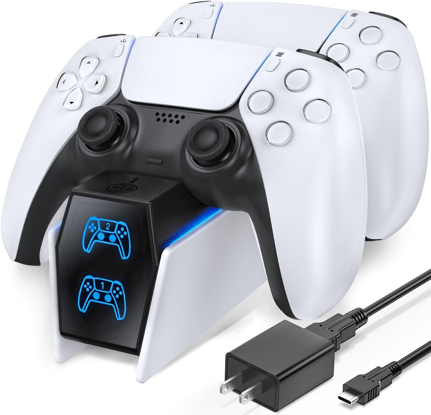 PS5 Controller Charger PS5 Accessories Kits with Fast Charging AC Adapter, Controller Charging Stand for PlayStation 5, Docking Station Replacement for DualSense Charging Station
