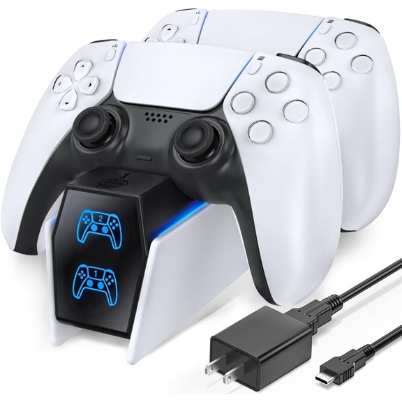 PS5 Controller Charger PS5 Accessories Kits with Fast Charging AC Adapter, Controller Charging Stand for PlayStation 5, Docking Station Replacement for Dualsense Charging Station