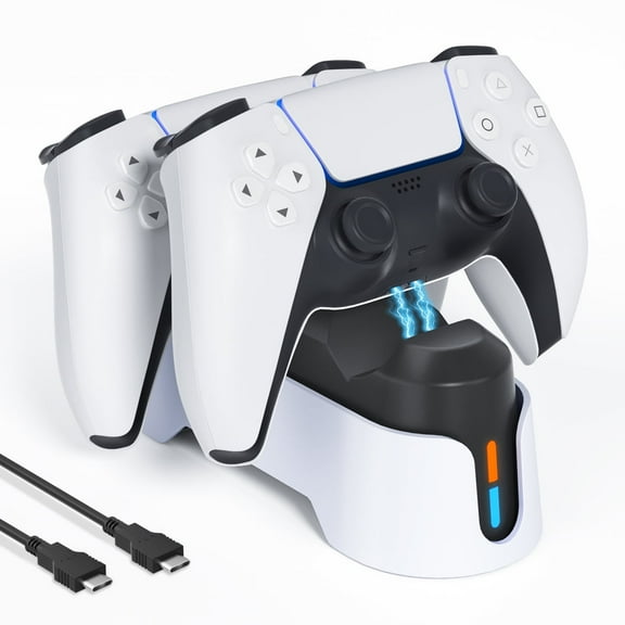 PS5 Controller Charger, PS5 Charging Station for Playstation 5 Dualsense Controller with LED Indicator, Upgrade PS5 Accessories Incl. Fast Charging Cable, Dual PS5 Charger Stand White