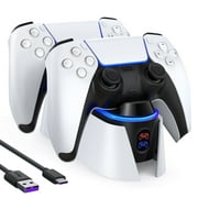 PS5 Controller Charger: PS5 Controller Charger Station for PlayStation 5 Dualsense Controllers - Fast Charging Dock for Dual Playstation 5 Controllers with LED Indicator, White