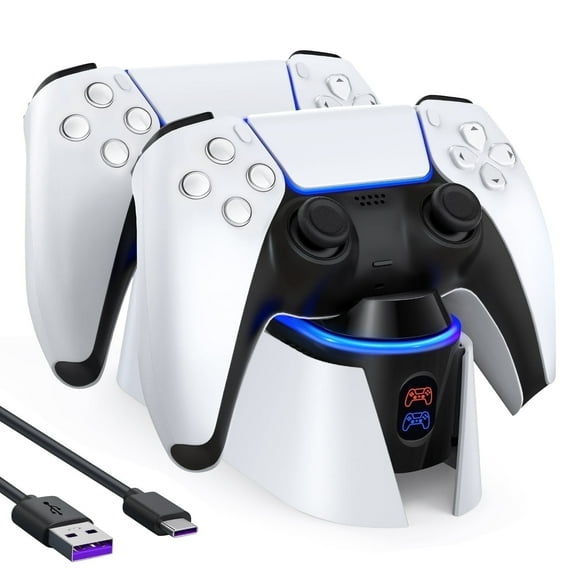 PS5 Controller Charger: PS5 Controller Charger Station for PlayStation 5 Dualsense Controllers - Fast Charging Dock for Dual Playstation 5 Controllers with LED Indicator, White