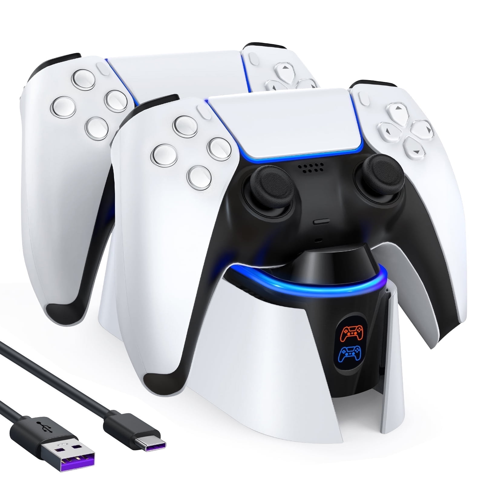 PS5 Controller Charger: PS5 Charging Station for PlayStation 5 Dualsense Controllers - Fast Charging Dock with LED Indicator, White